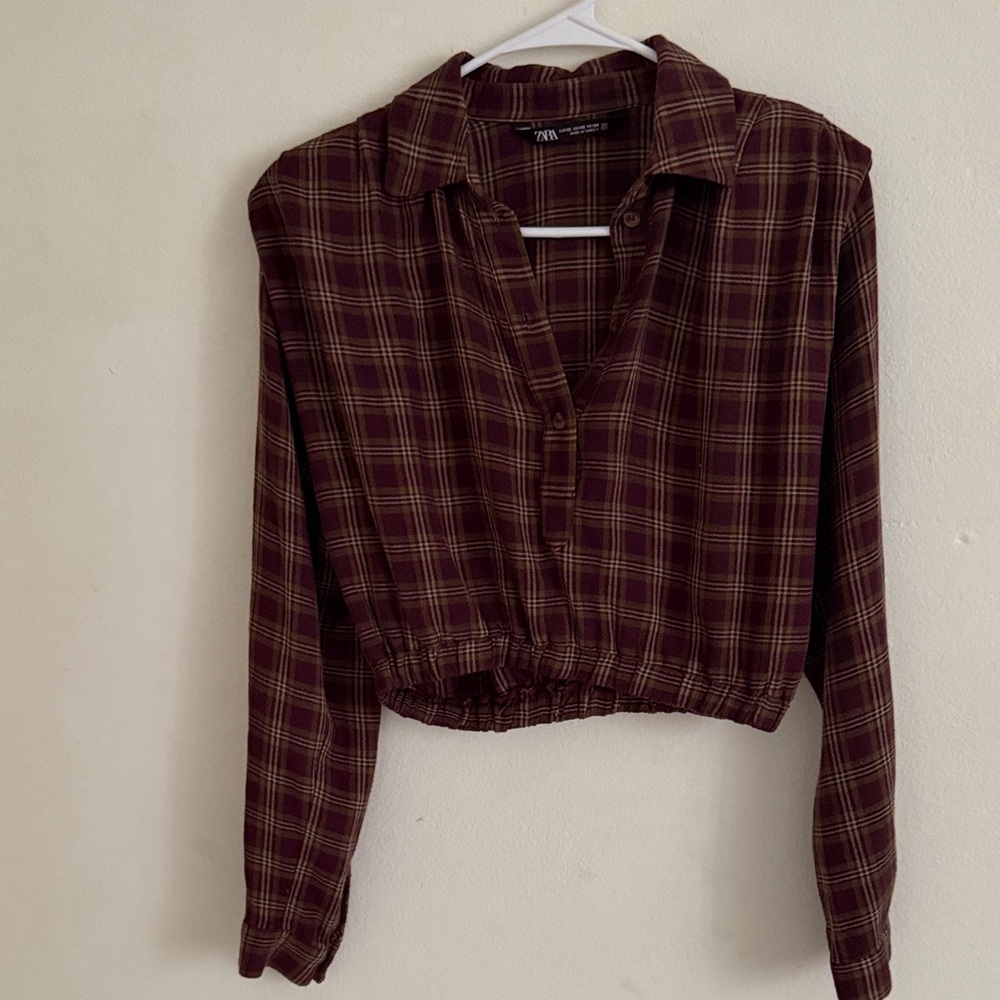 Zara Burgundy Plaid Button-Down Shirt